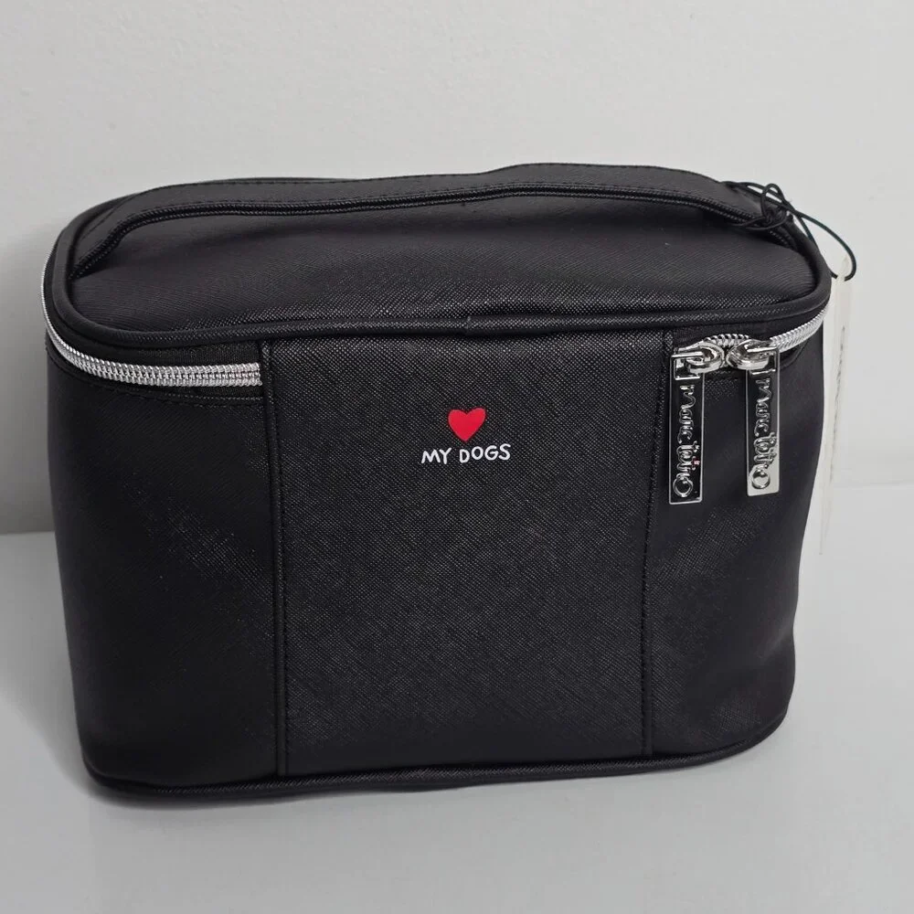 Marc Tetro Dog Family Black Cosmetic Travel Makeup Bag Tote NEW All My‎ Dogs